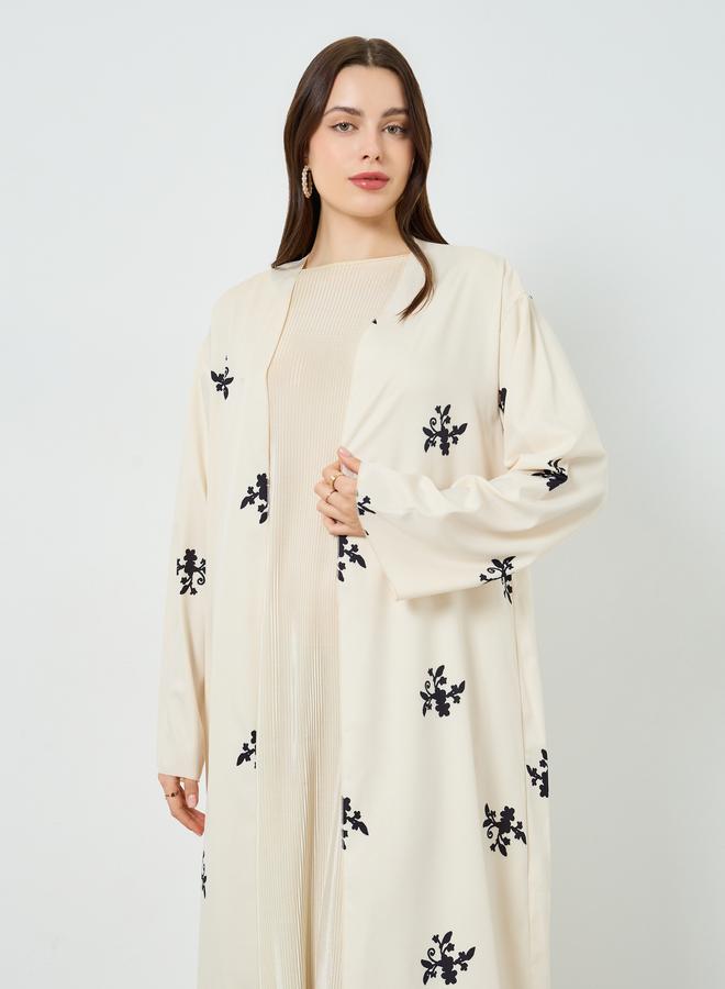 Styli Women Beige Floral Print Kimono Abaya - Image 2